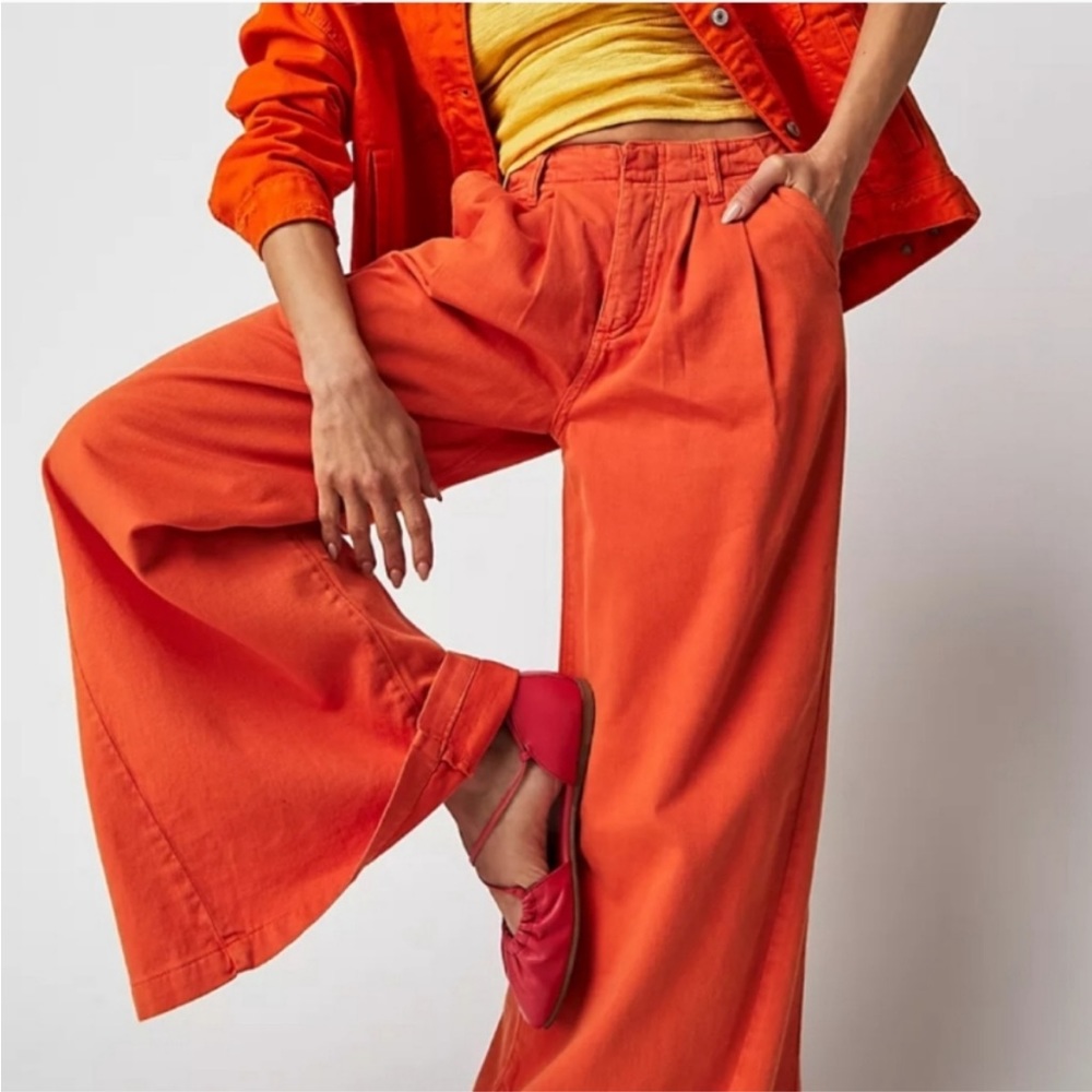 NWT Free People Light As Spring Trousers Wide Leg Pant in Ginger Orange Size 4
